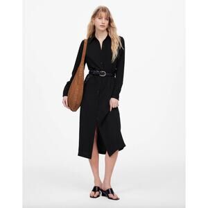 Madewell Button Up Midi Shirtdress Black Minimalist Relaxed Long Sleeve US 2 NWT